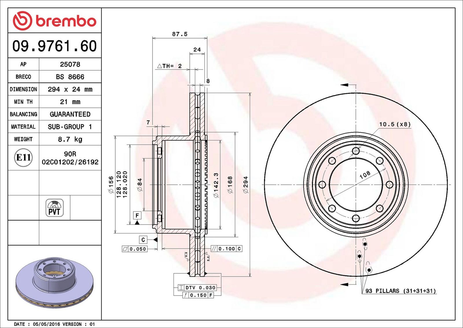 BREMBO 09.9761.60 - Bremsscheibe