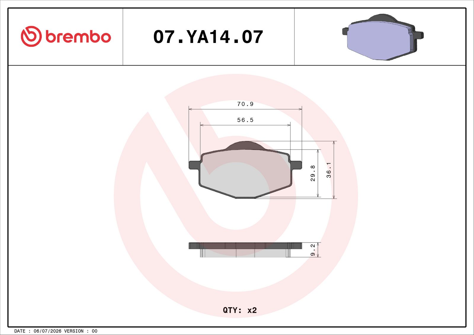 BREMBO 07YA1407 - Bremsbelagsatz, Scheibenbremse