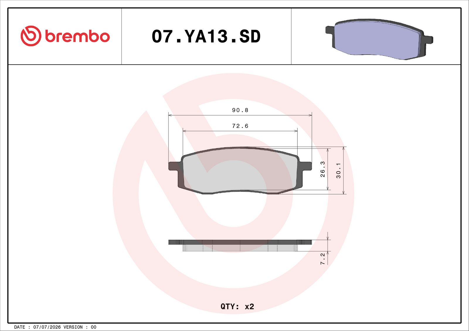 BREMBO 07YA13SD - Bremsbelagsatz, Scheibenbremse