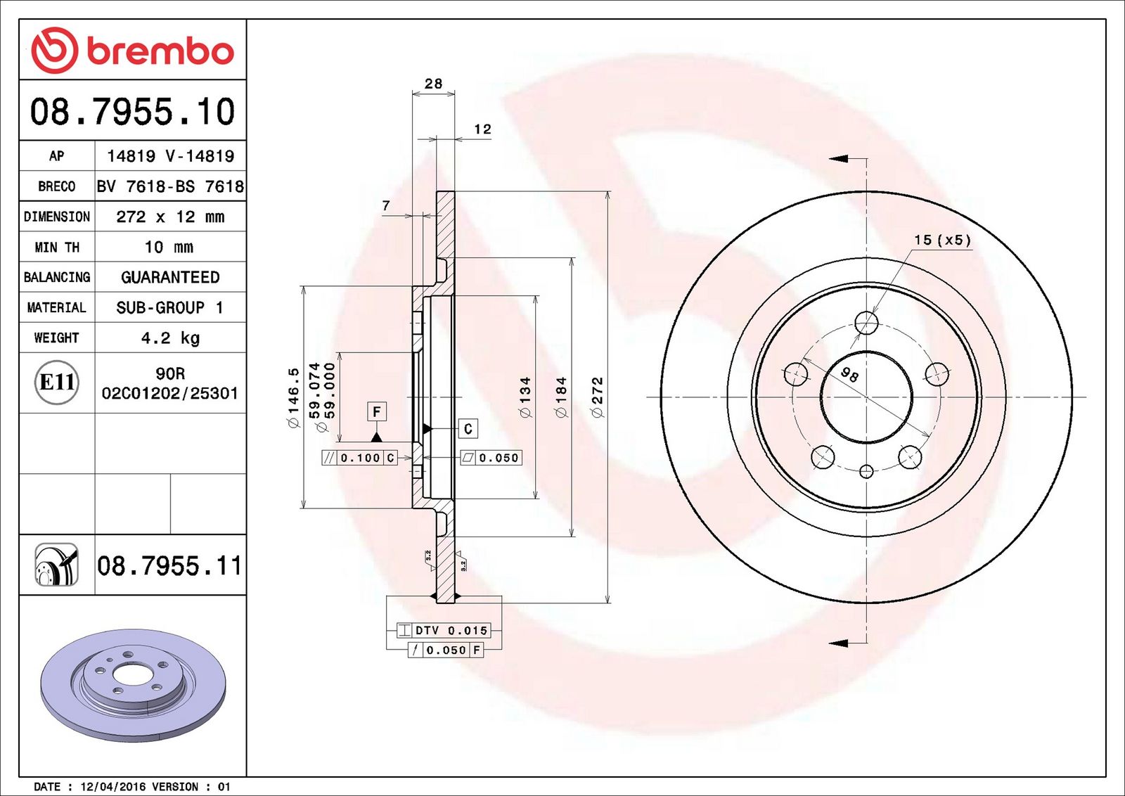 BREMBO 08.7955.11 - Bremsscheibe