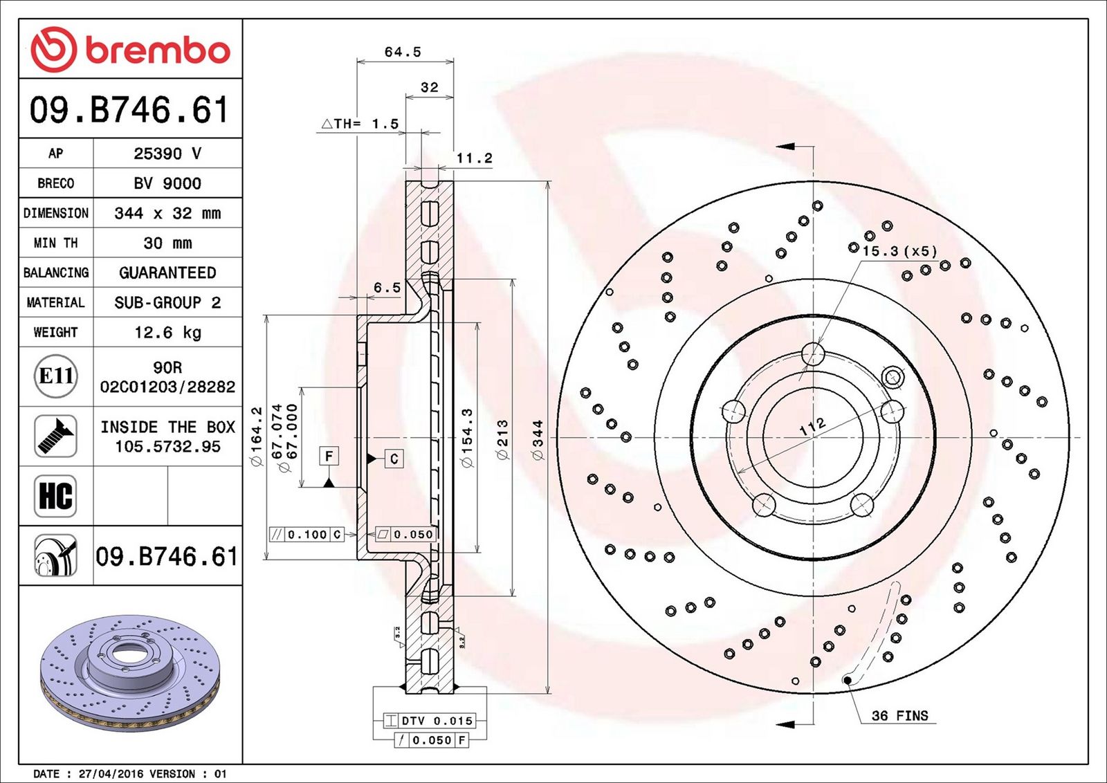 BREMBO 09.B746.61 - Bremsscheibe