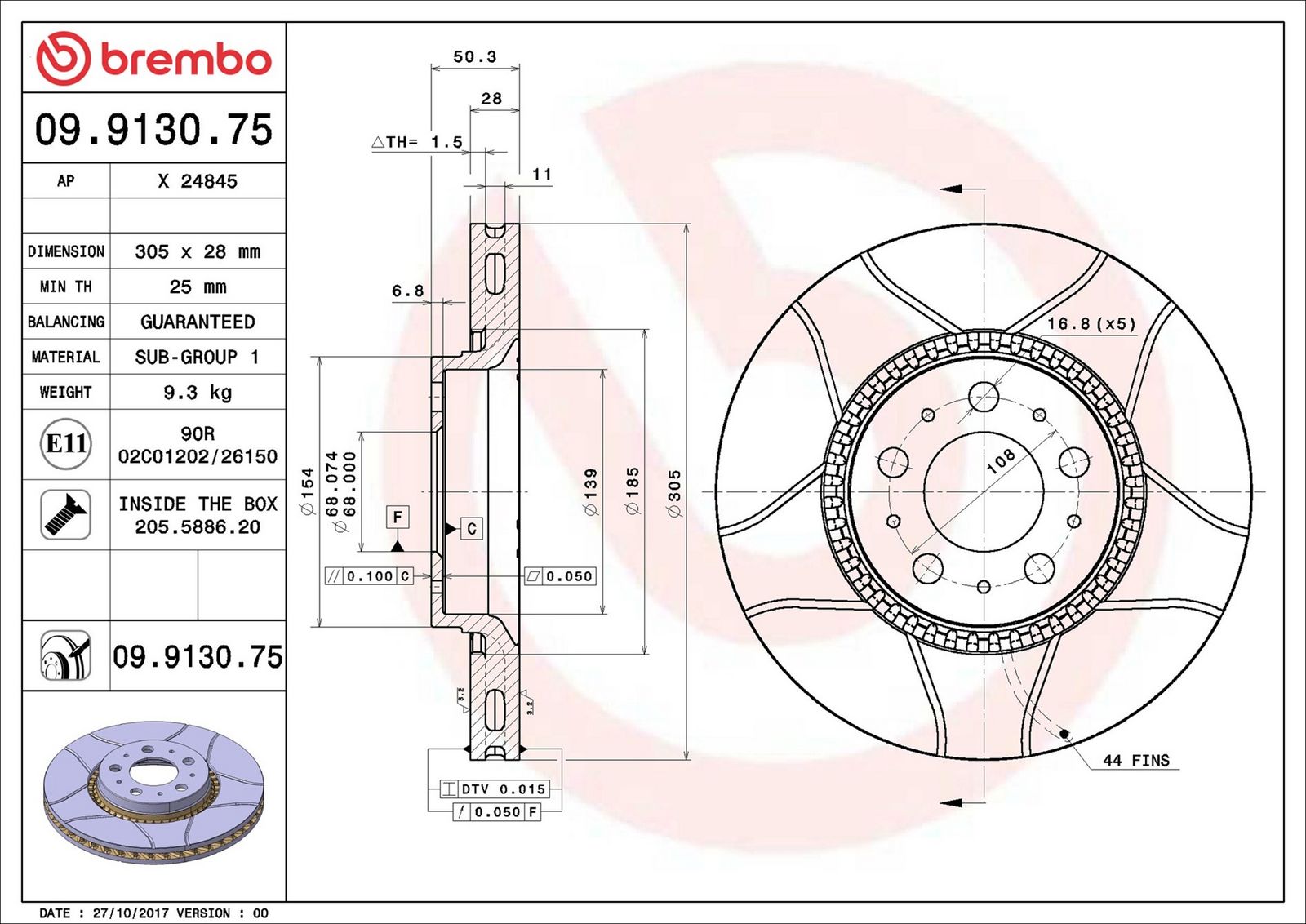 BREMBO 09.9130.75 - Bremsscheibe