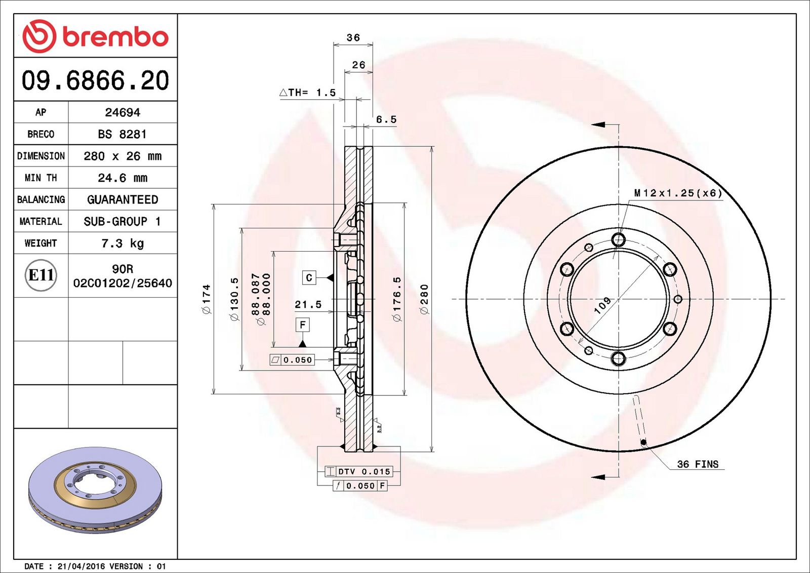 BREMBO 09.6866.20 - Bremsscheibe