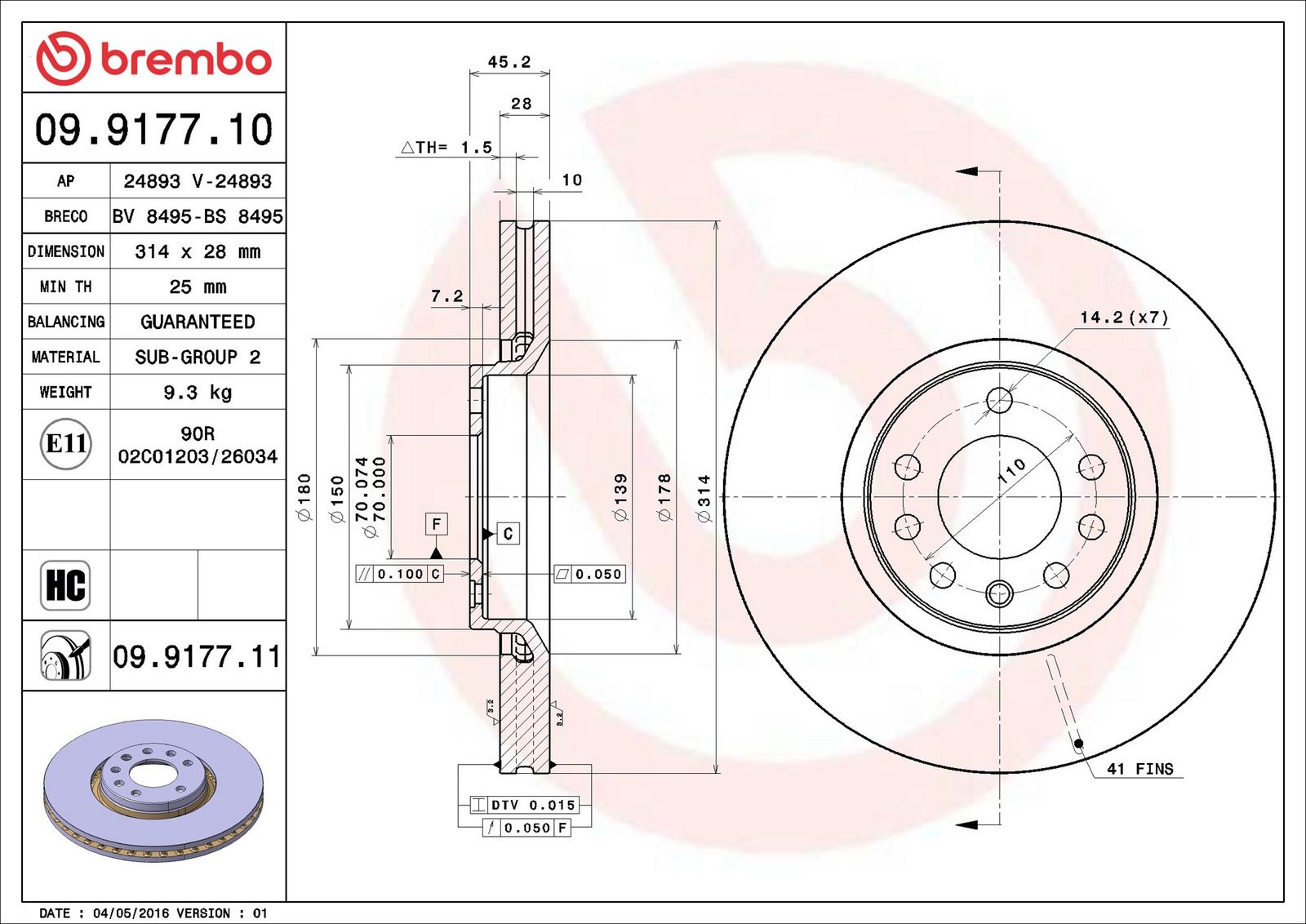 BREMBO 09.9177.11 - Bremsscheibe