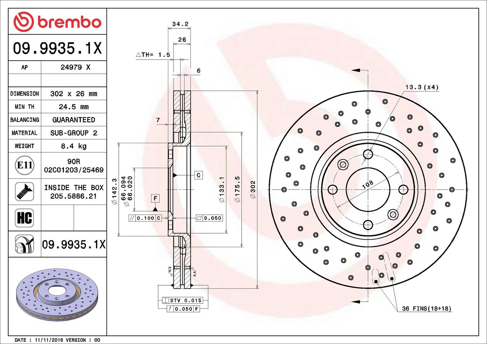 BREMBO 09.9935.1X - Bremsscheibe