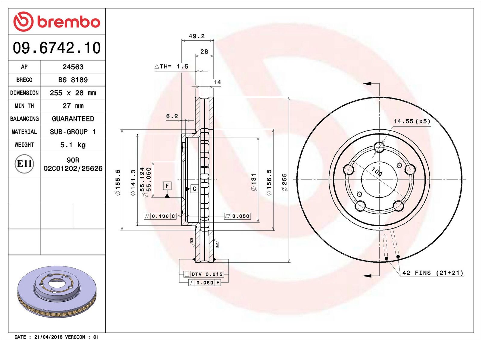 BREMBO 09.6742.10 - Bremsscheibe