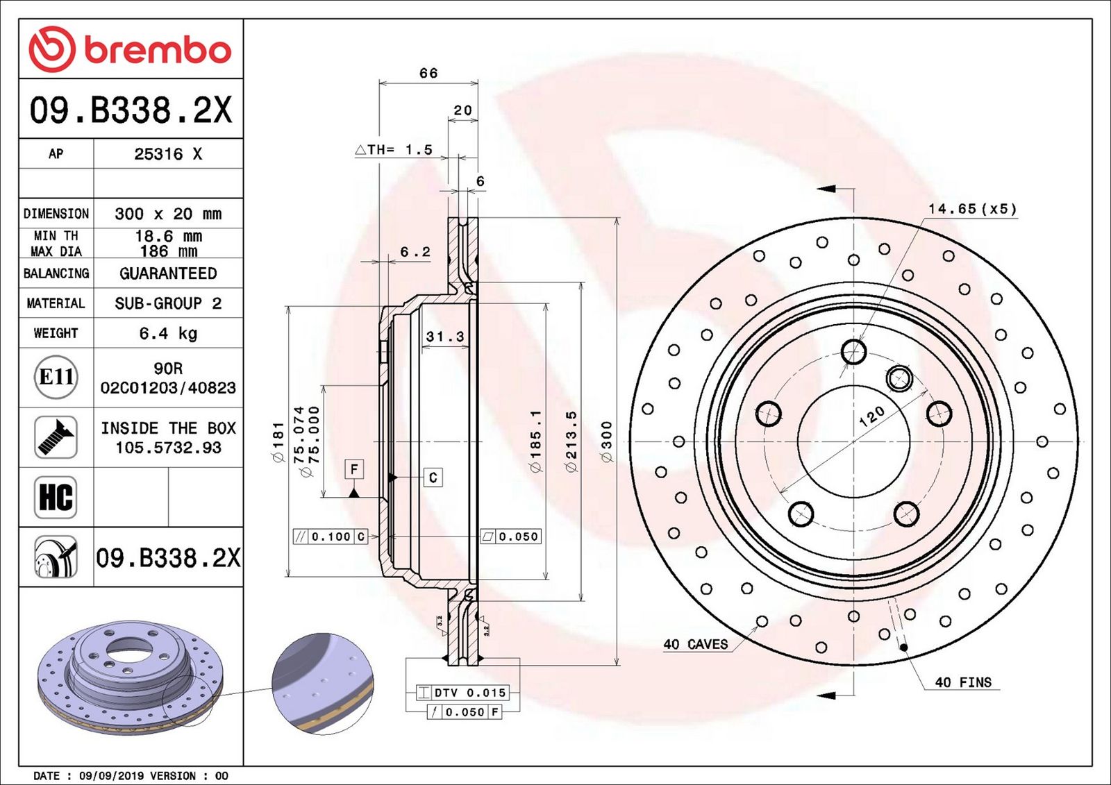 BREMBO 09.B338.2X - Bremsscheibe
