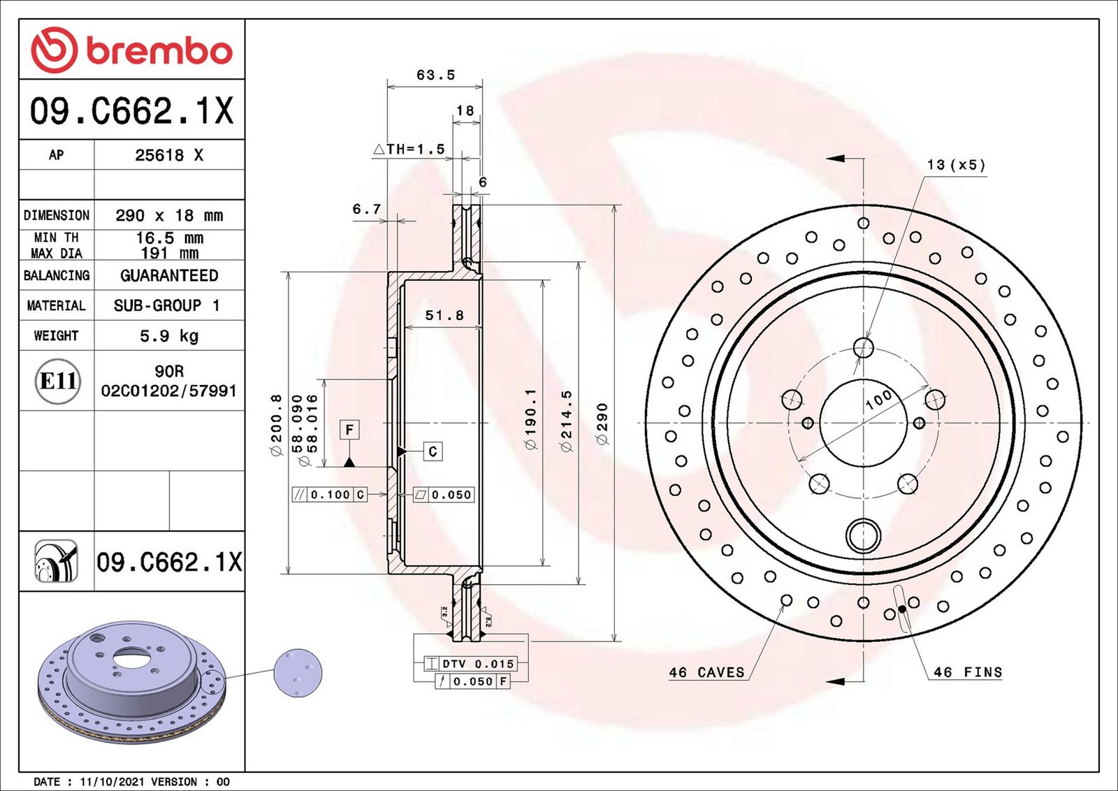 BREMBO 09.C662.1X - Bremsscheibe