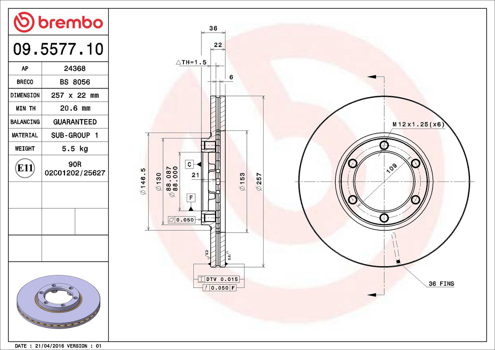 BREMBO 09.5577.10 - Bremsscheibe