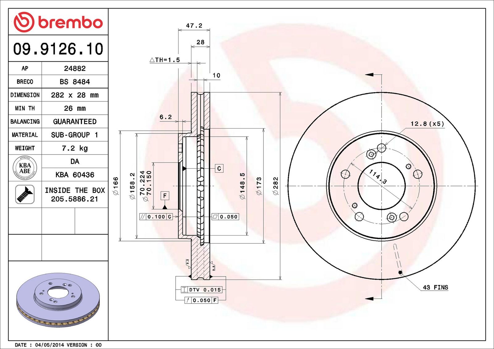 BREMBO 09.9126.10 - Bremsscheibe