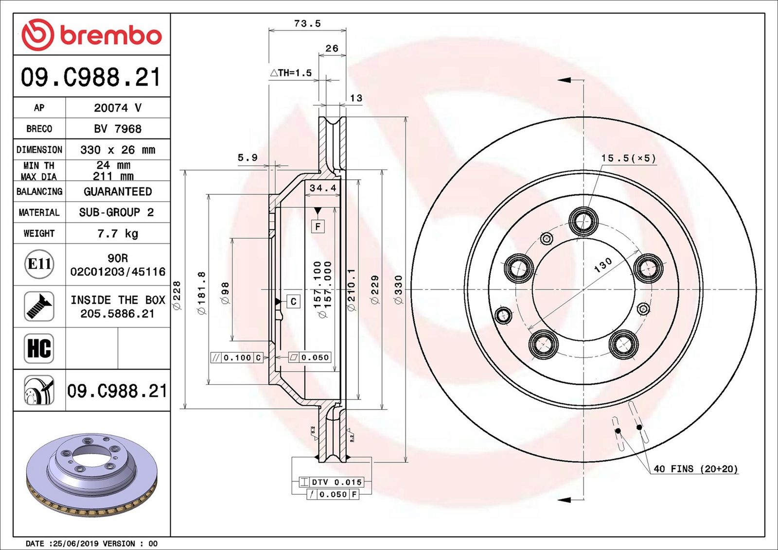 BREMBO 09.C988.21 - Bremsscheibe