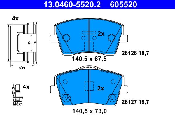 ATE 13.0460-5520.2 - Bremsbelagsatz, Scheibenbremse