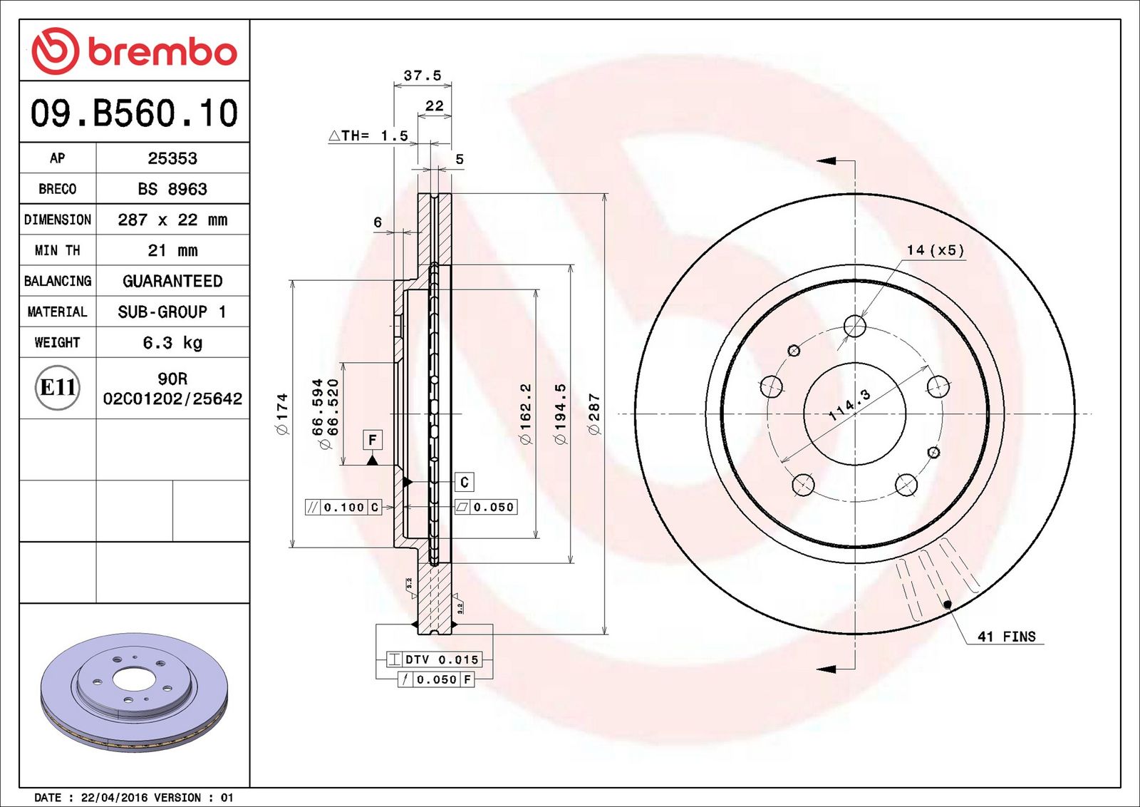 BREMBO 09.B560.10 - Bremsscheibe