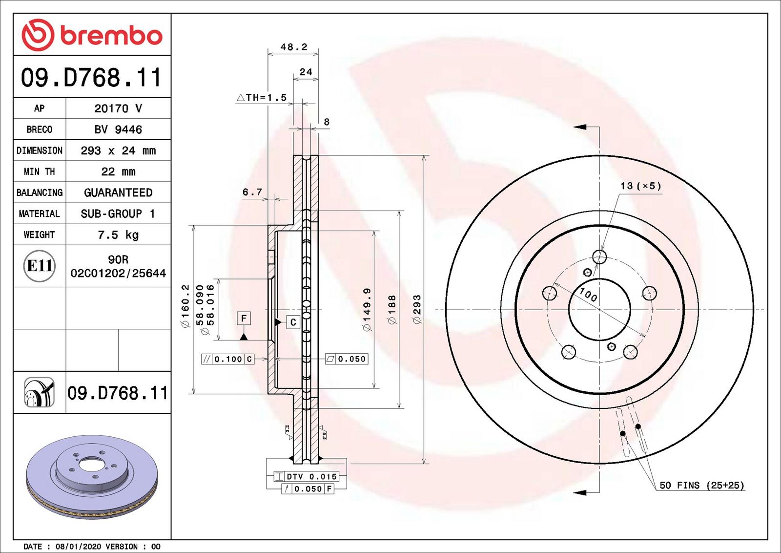 BREMBO 09.D768.11 - Bremsscheibe