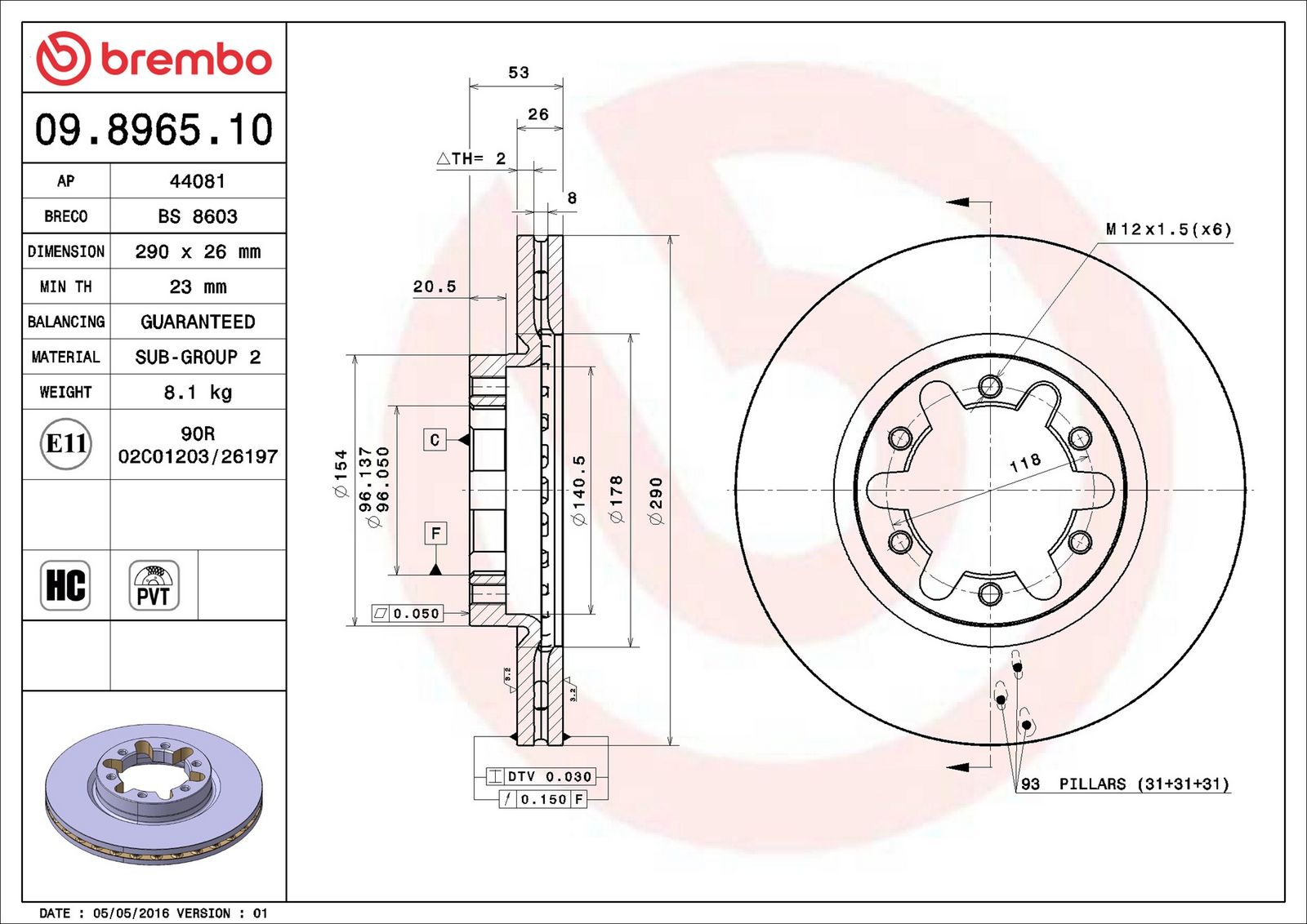 BREMBO 09.8965.10 - Bremsscheibe