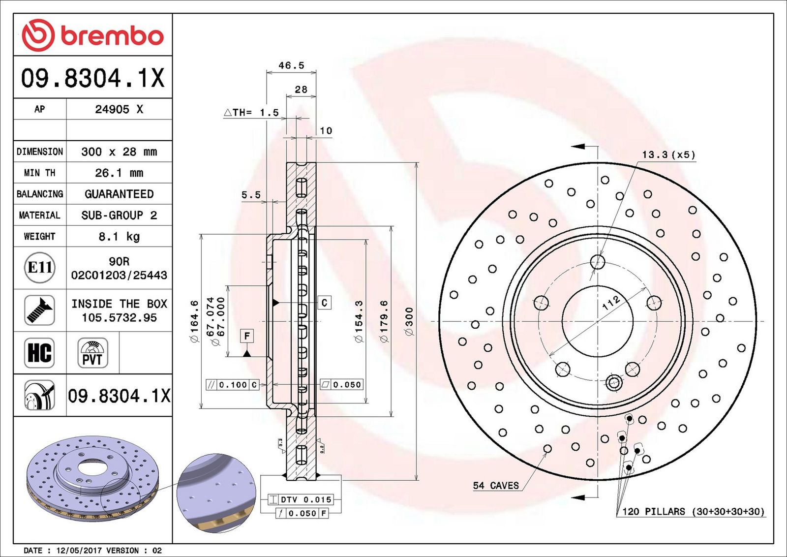BREMBO 09.8304.1X - Bremsscheibe