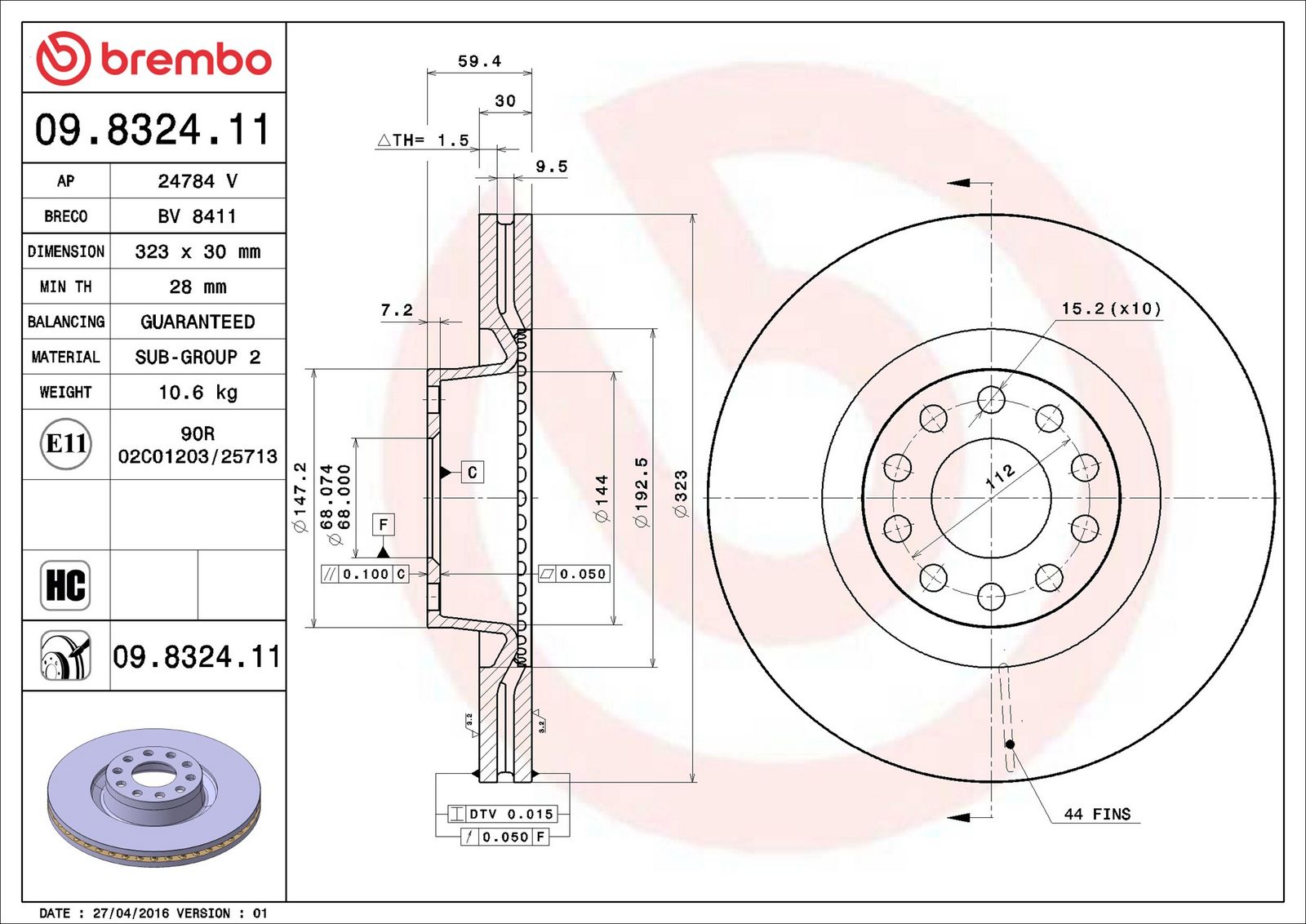 BREMBO 09.8324.11 - Bremsscheibe