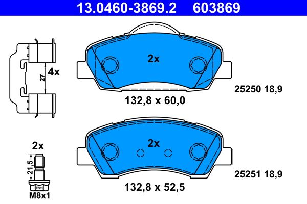 ATE 13.0460-3869.2 - Bremsbelagsatz, Scheibenbremse