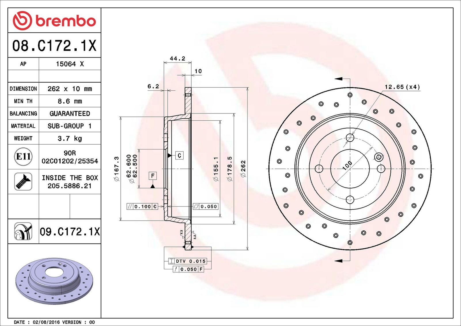 BREMBO 08.C172.1X - Bremsscheibe