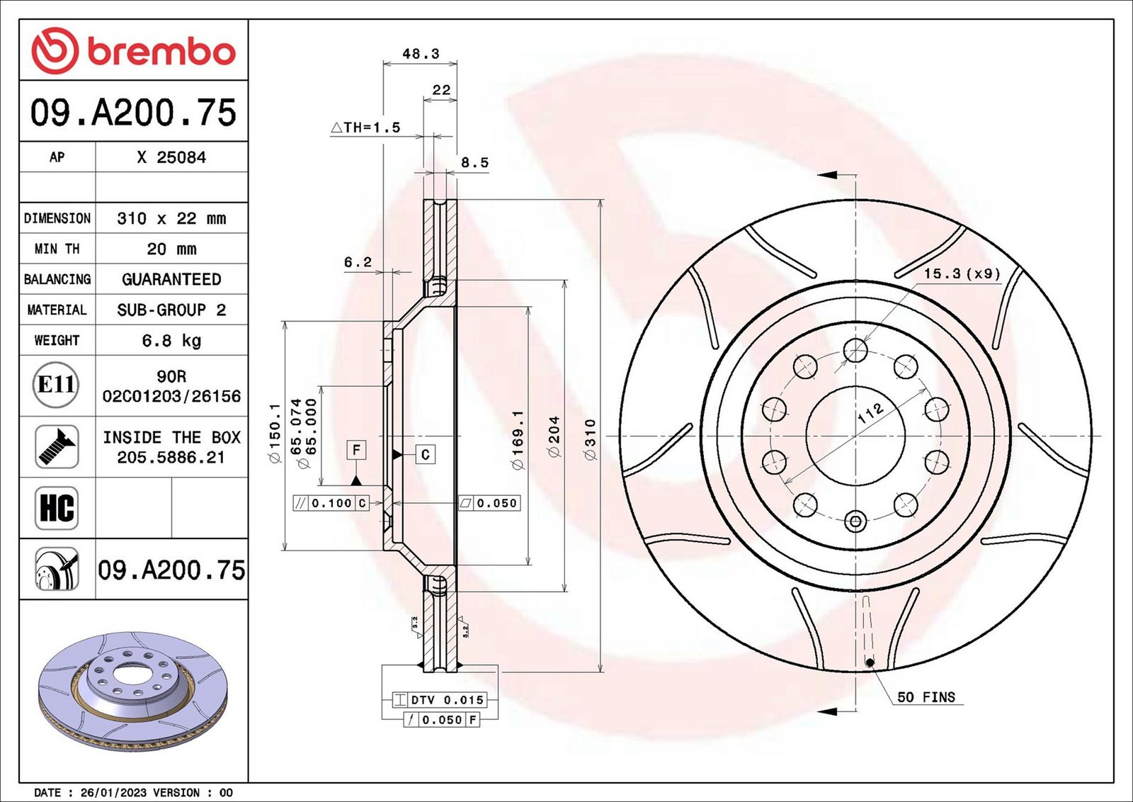 BREMBO 09.A200.75 - Bremsscheibe