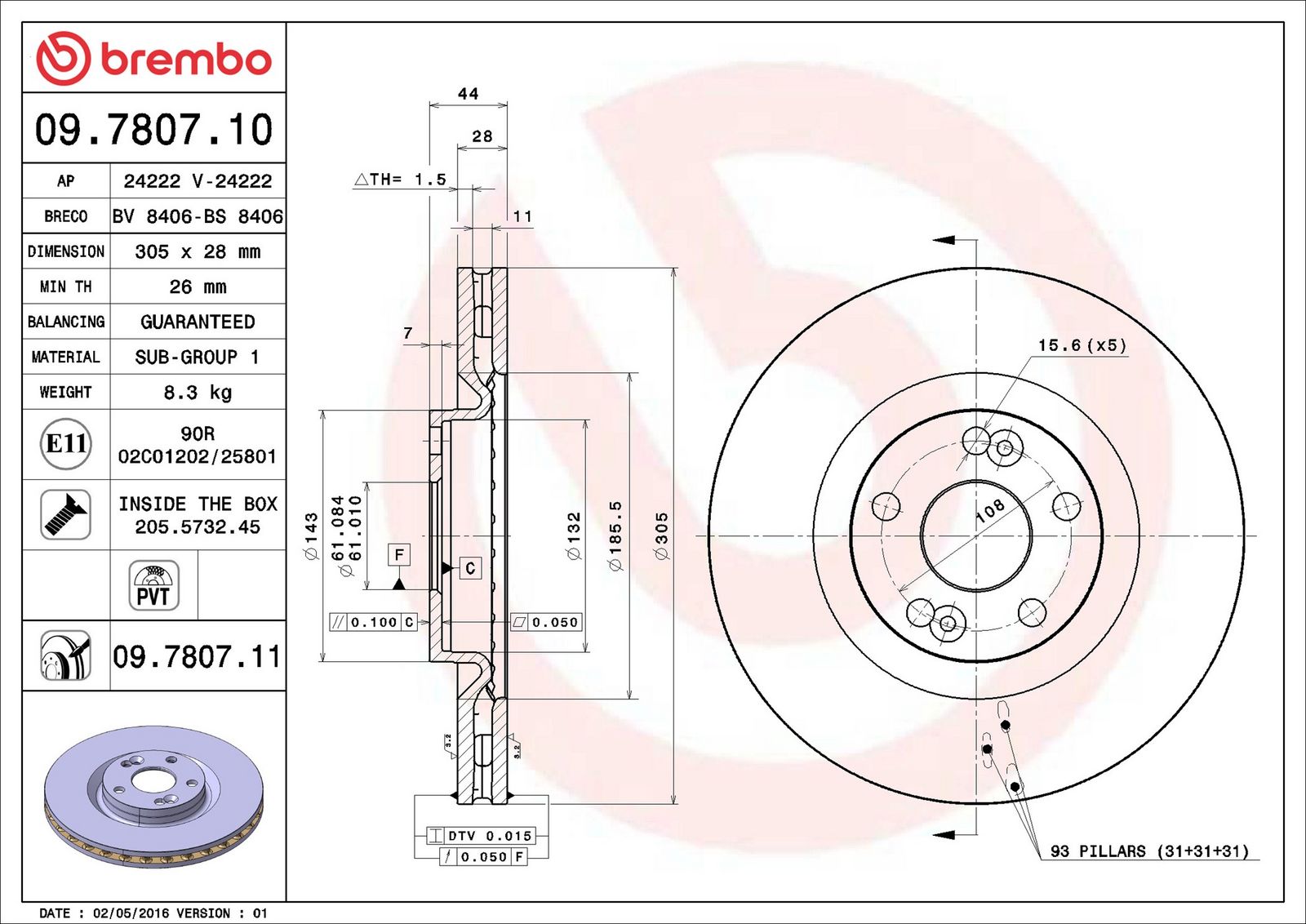 BREMBO 09.7807.11 - Bremsscheibe