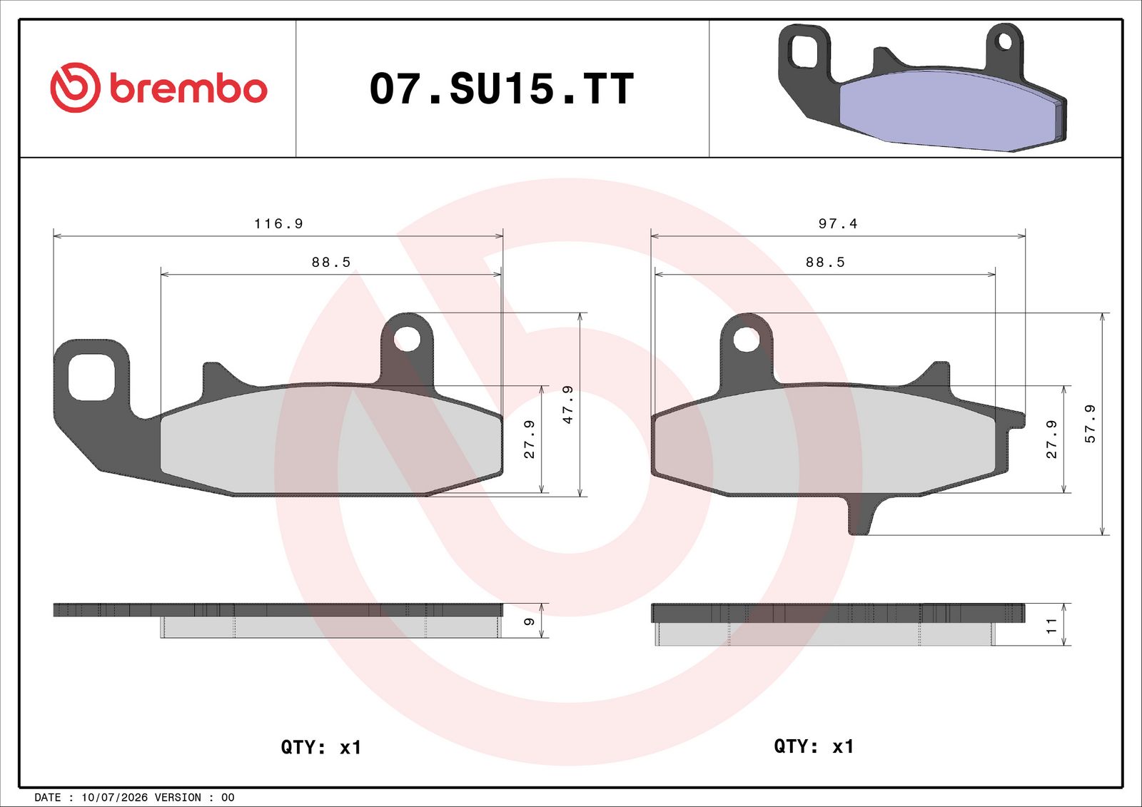 BREMBO 07SU15TT - Bremsbelagsatz, Scheibenbremse