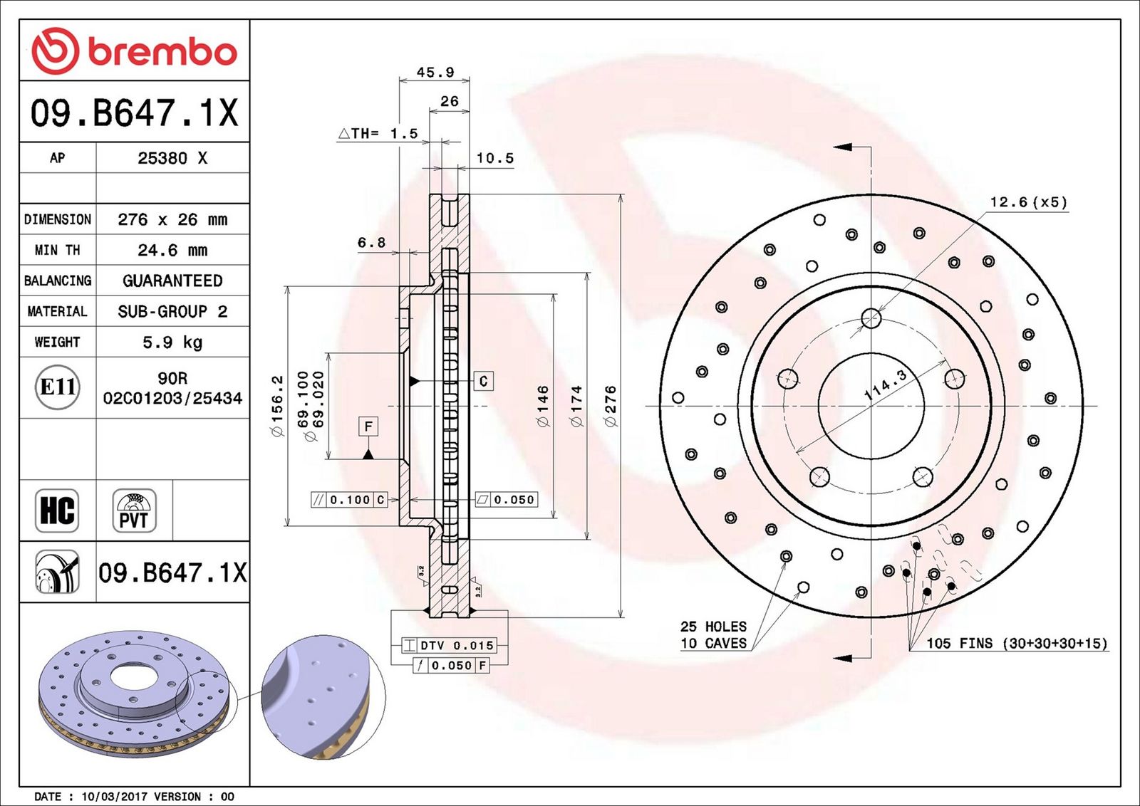 BREMBO 09.B647.1X - Bremsscheibe