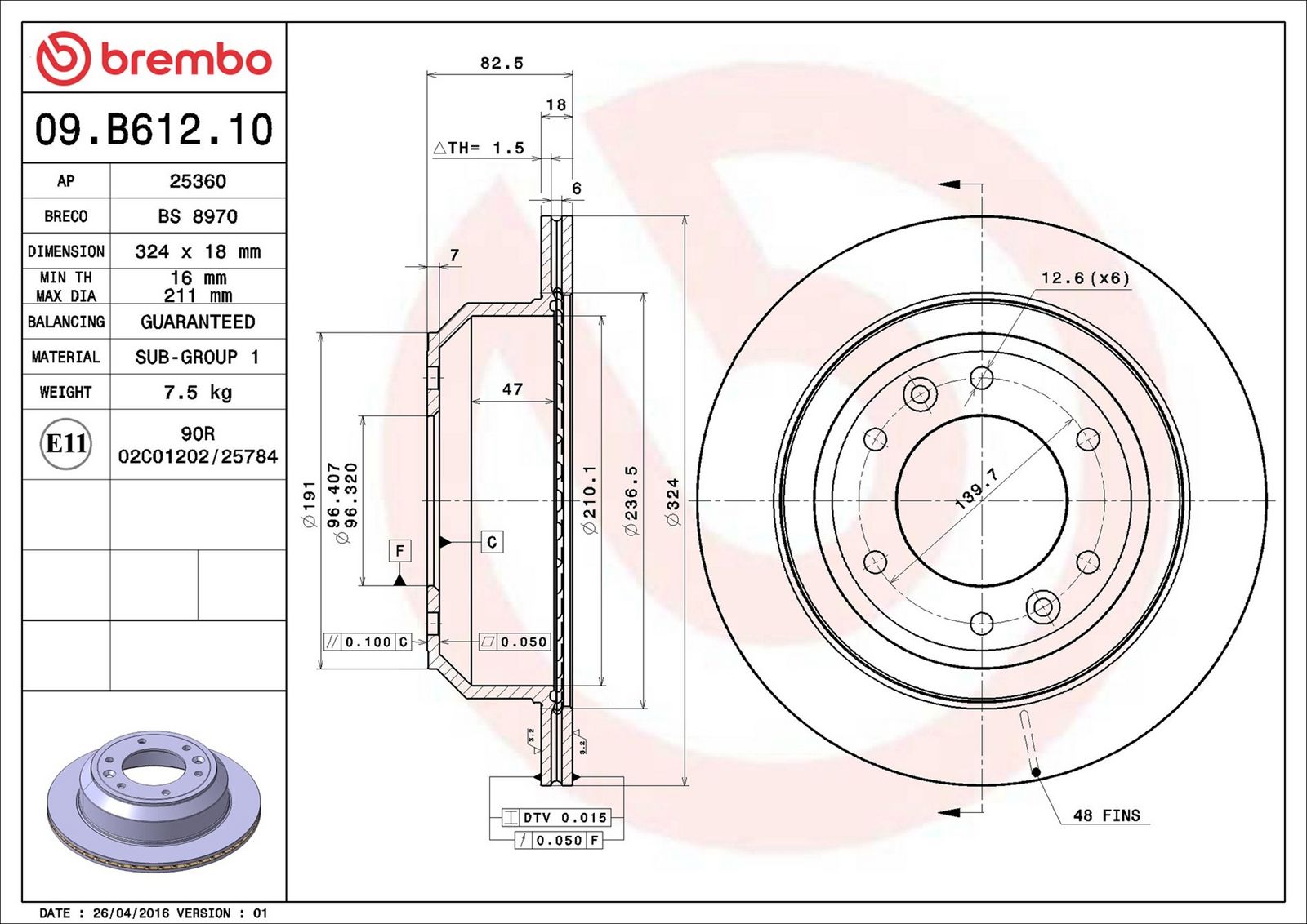 BREMBO 09.B612.10 - Bremsscheibe