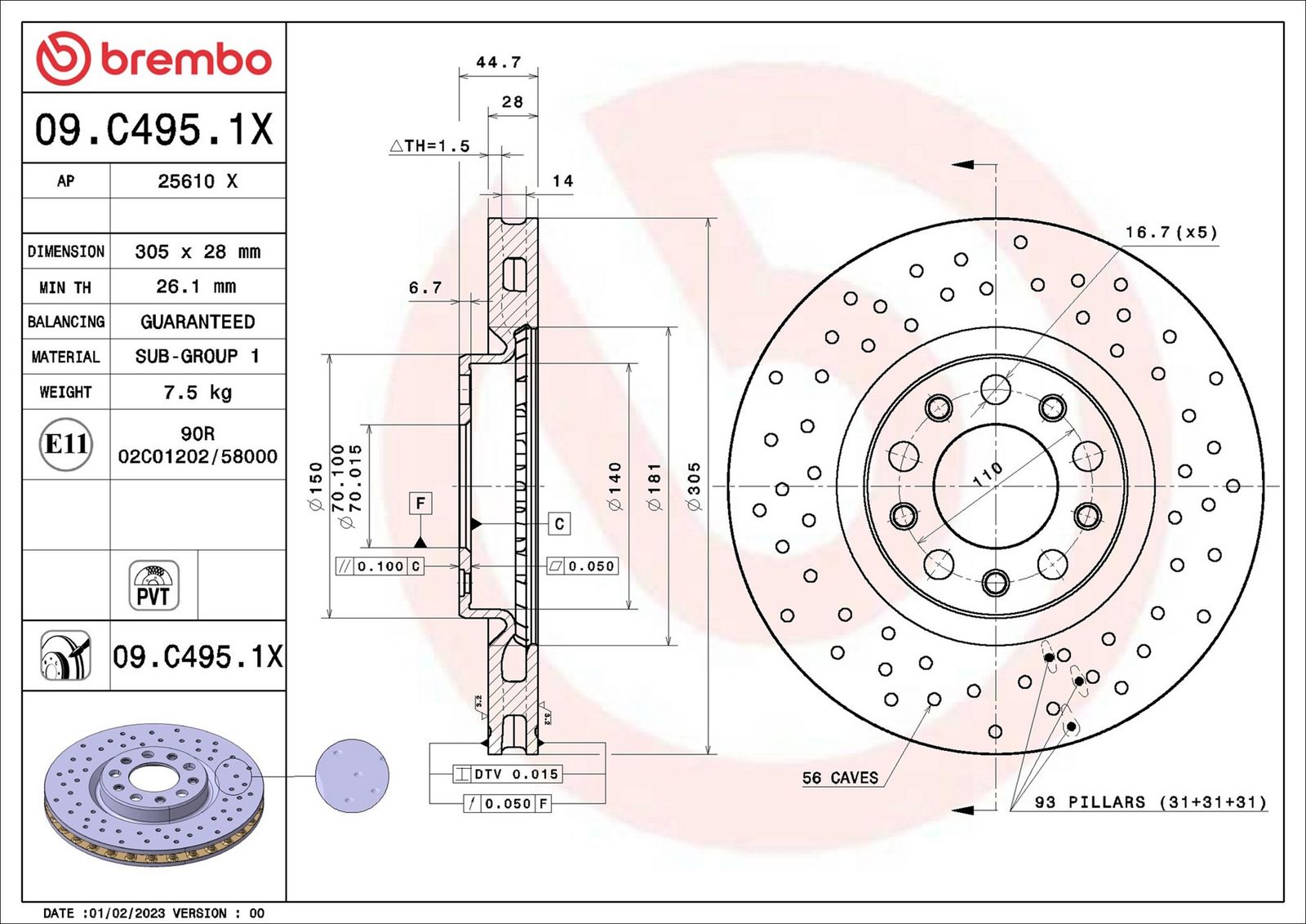 BREMBO 09.C495.1X - Bremsscheibe