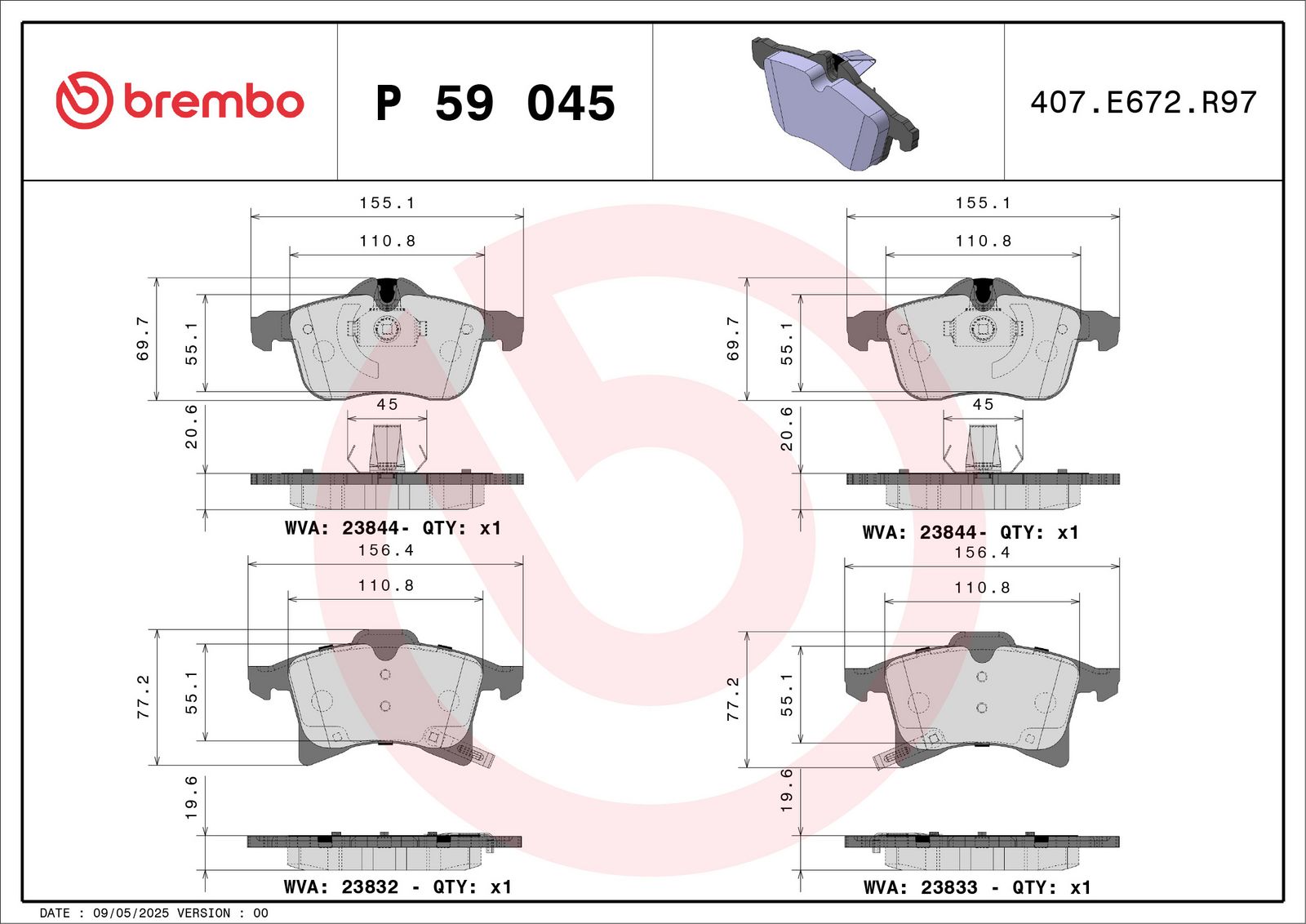 BREMBO P 59 045 - Bremsbelagsatz, Scheibenbremse