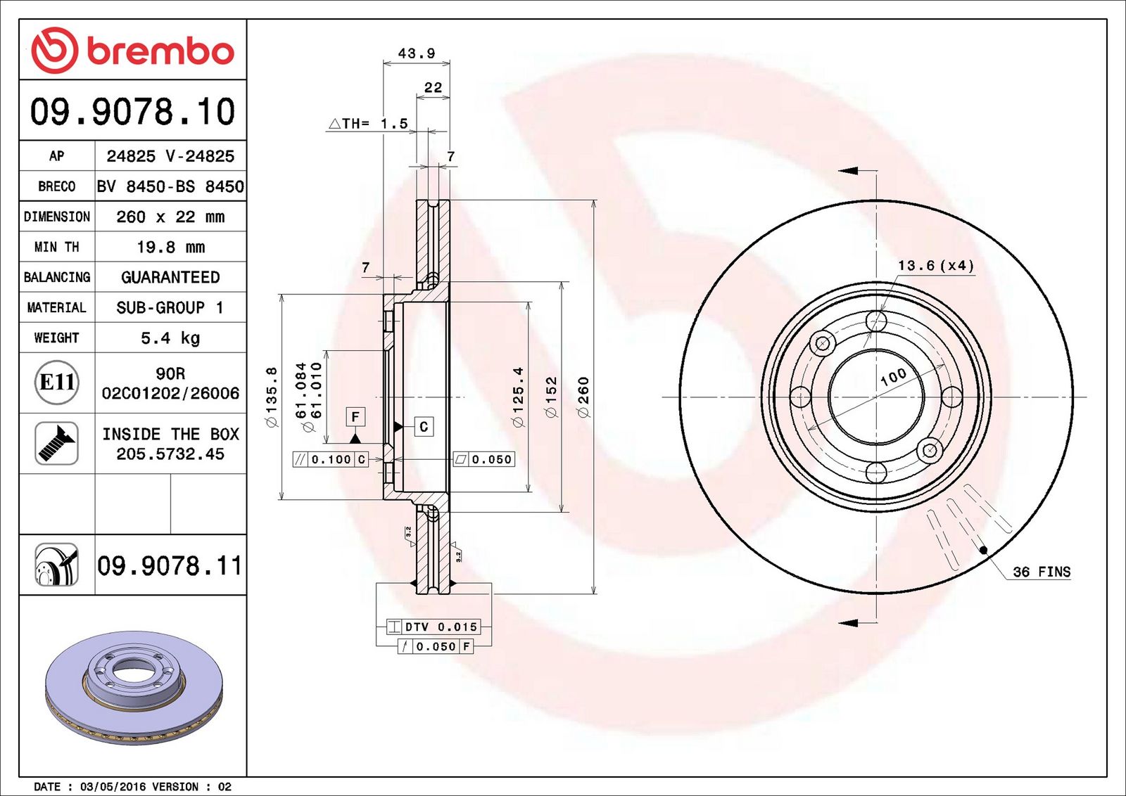 BREMBO 09.9078.11 - Bremsscheibe
