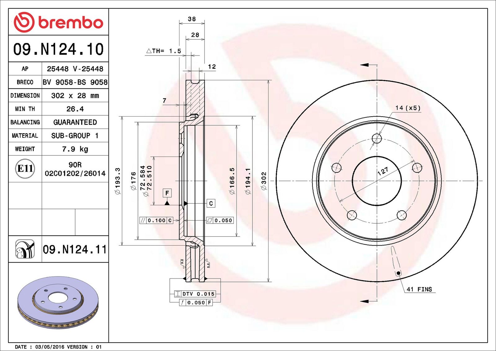BREMBO 09.N124.11 - Bremsscheibe