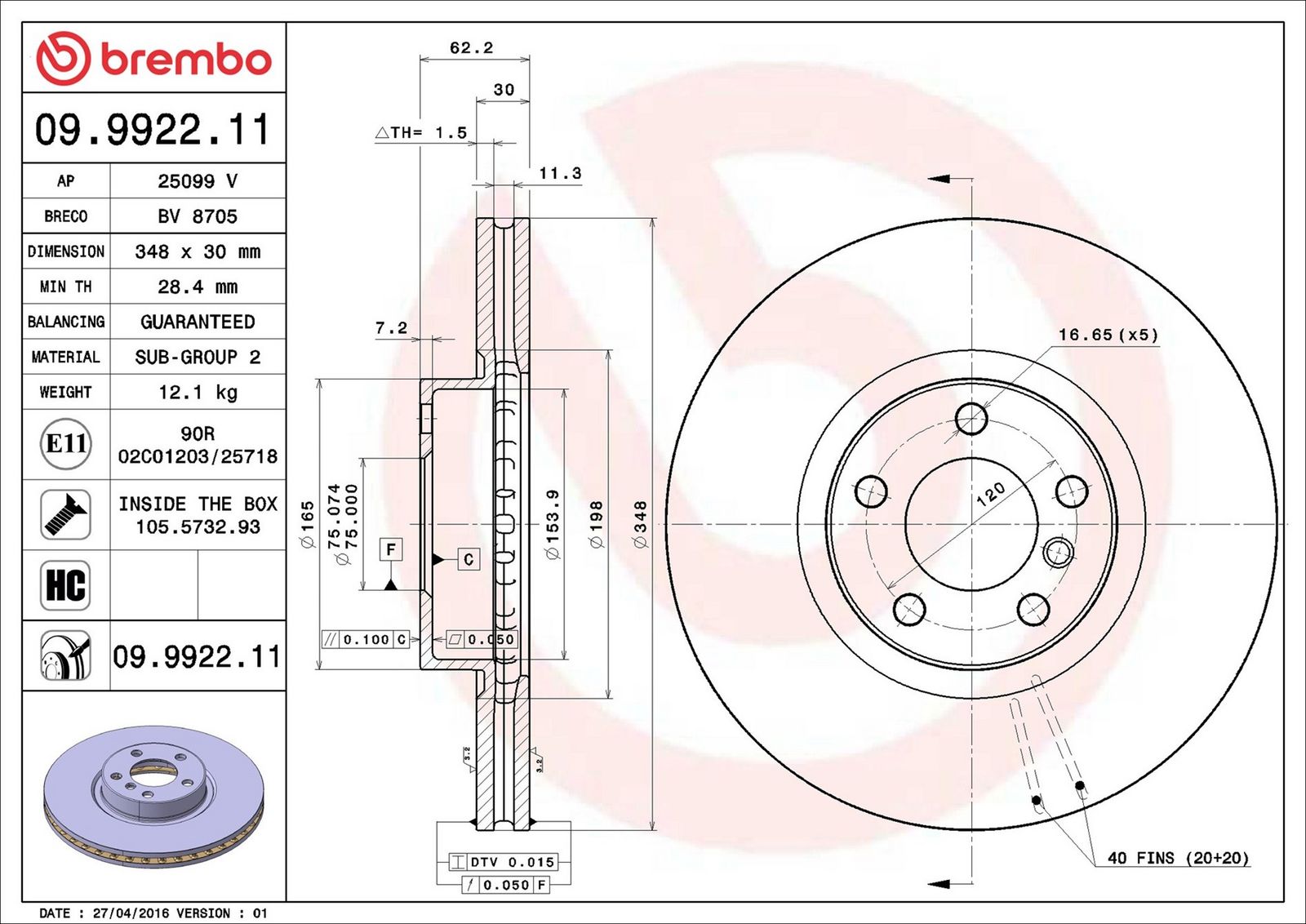 BREMBO 09.9922.11 - Bremsscheibe