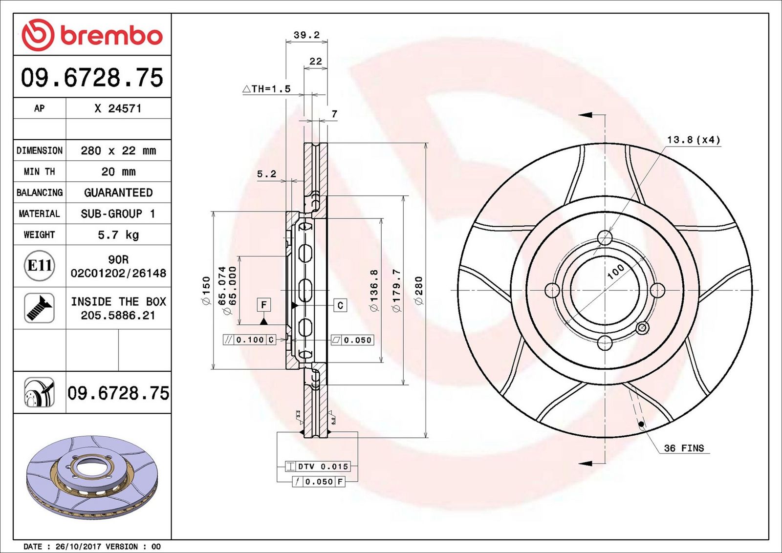 BREMBO 09.6728.75 - Bremsscheibe