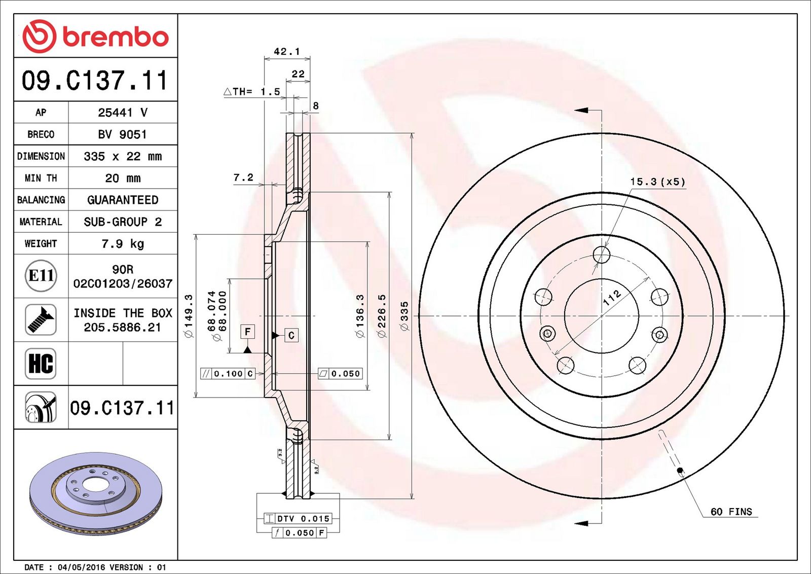 BREMBO 09.C137.11 - Bremsscheibe
