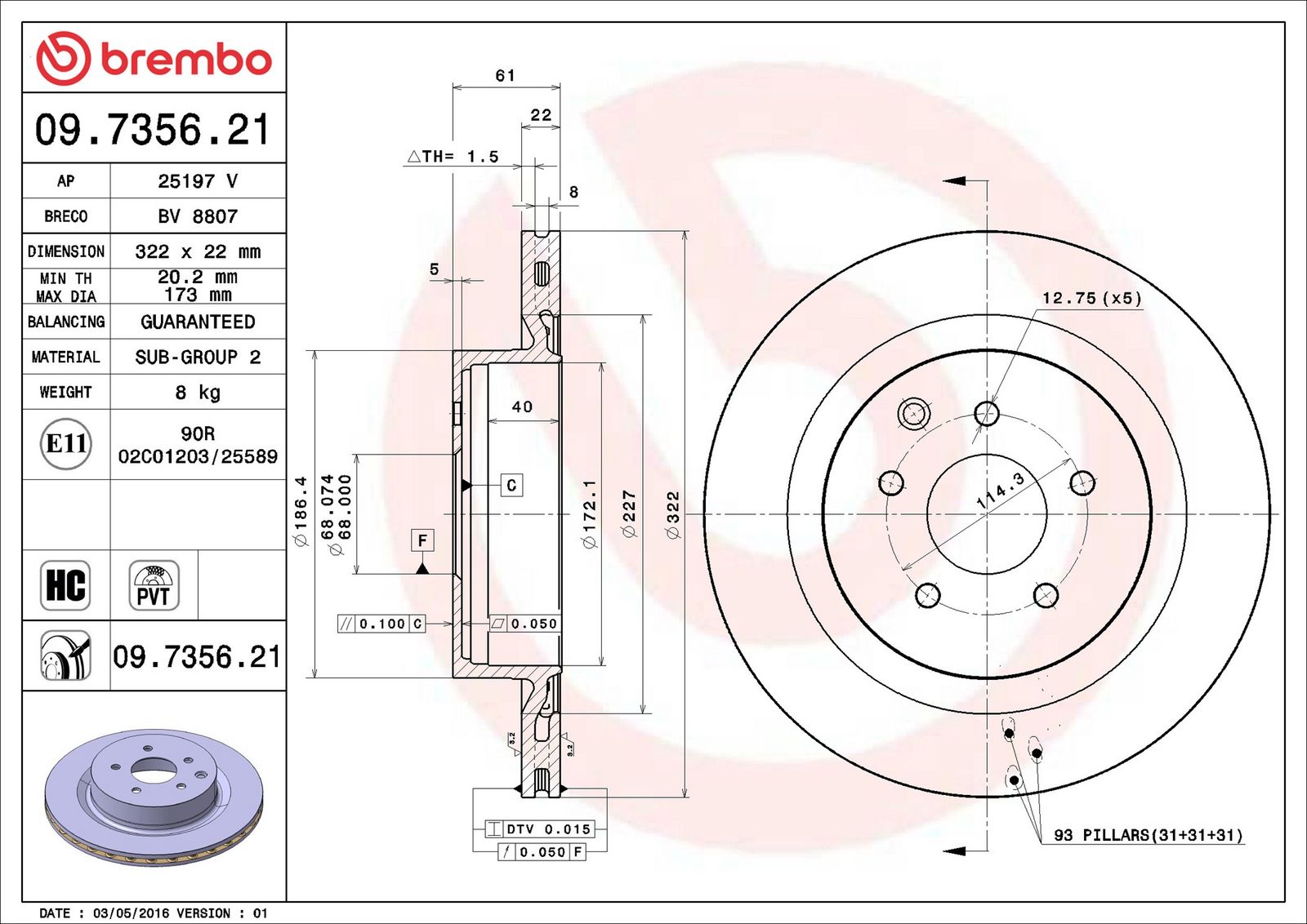 BREMBO 09.7356.21 - Bremsscheibe