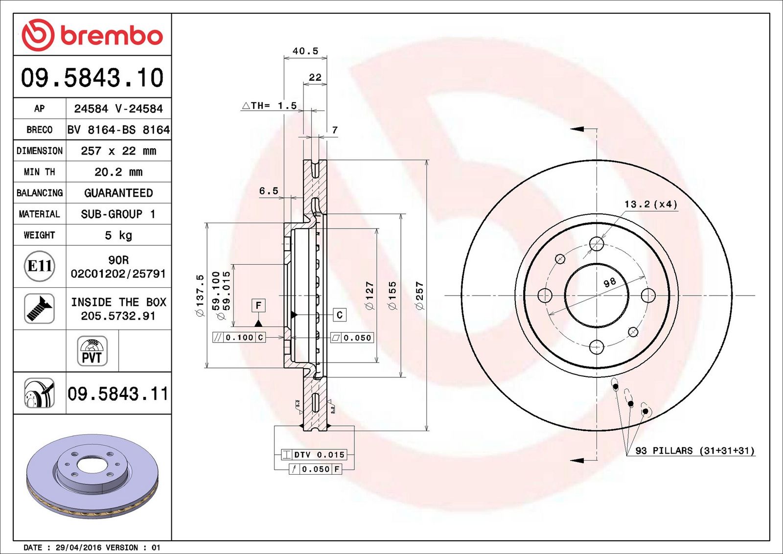 BREMBO 09.5843.11 - Bremsscheibe