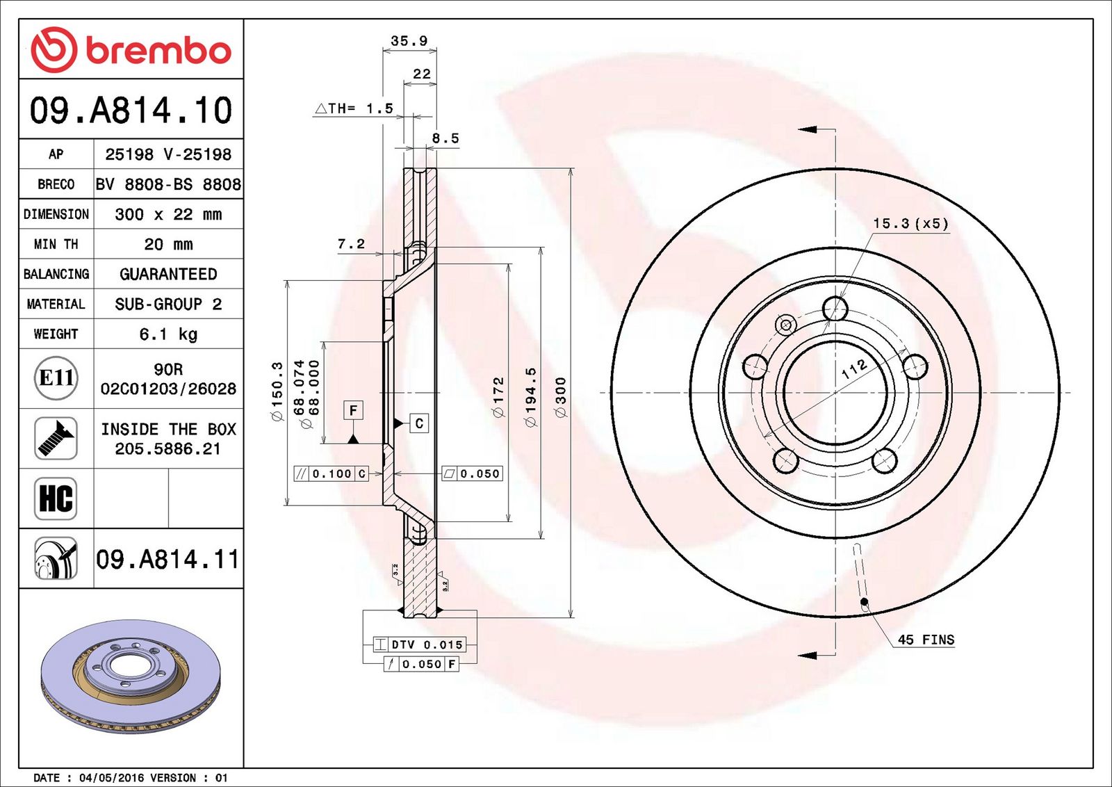 BREMBO 09.A814.11 - Bremsscheibe