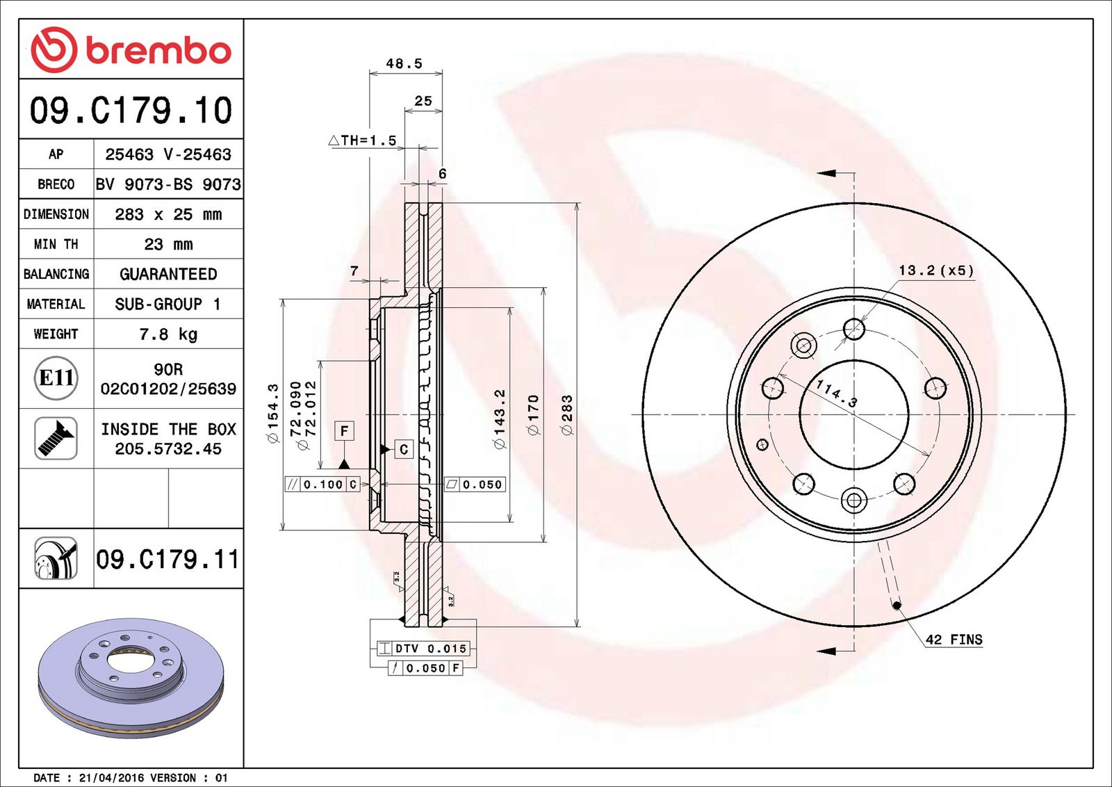 BREMBO 09.C179.11 - Bremsscheibe
