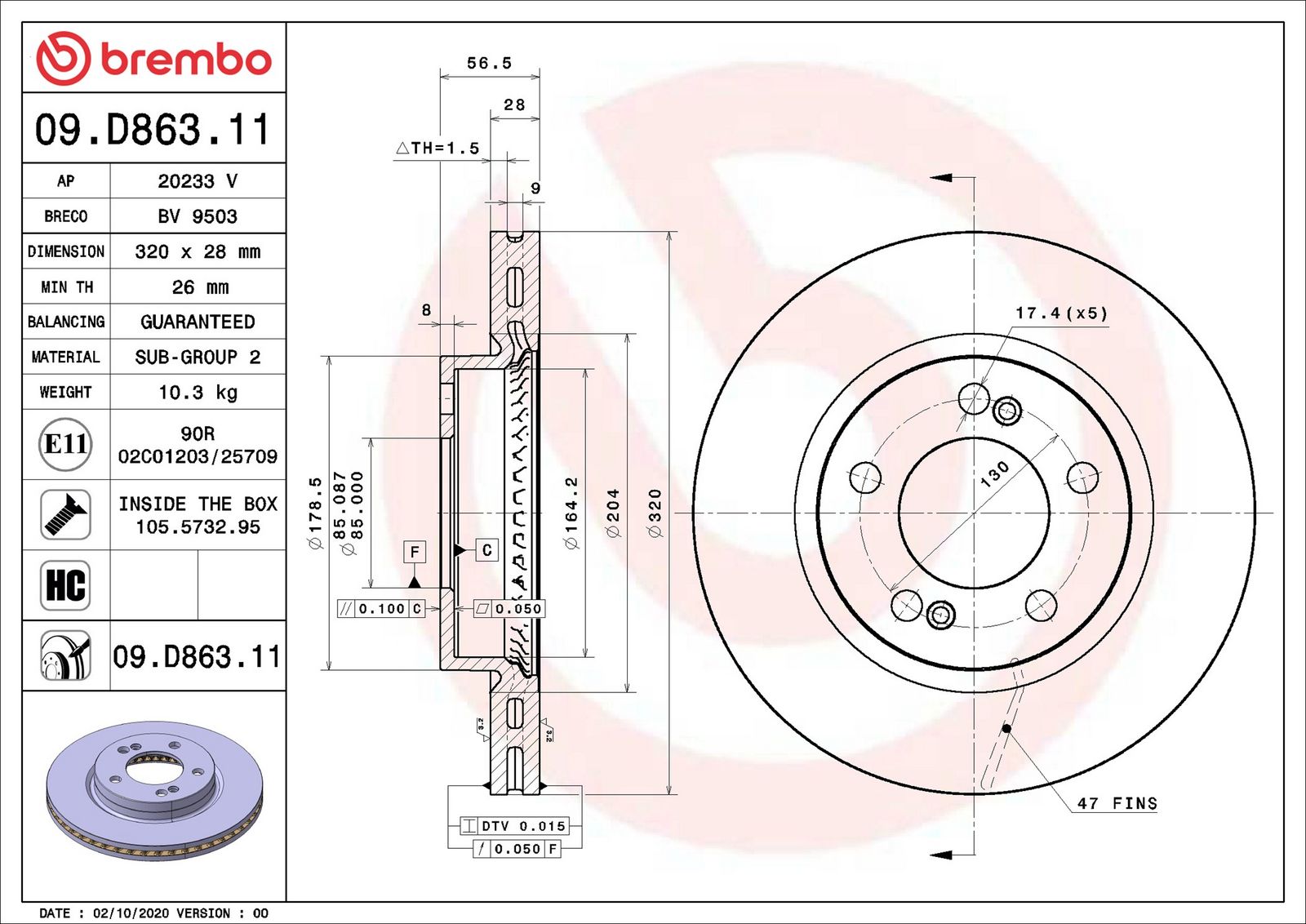 BREMBO 09.D863.11 - Bremsscheibe