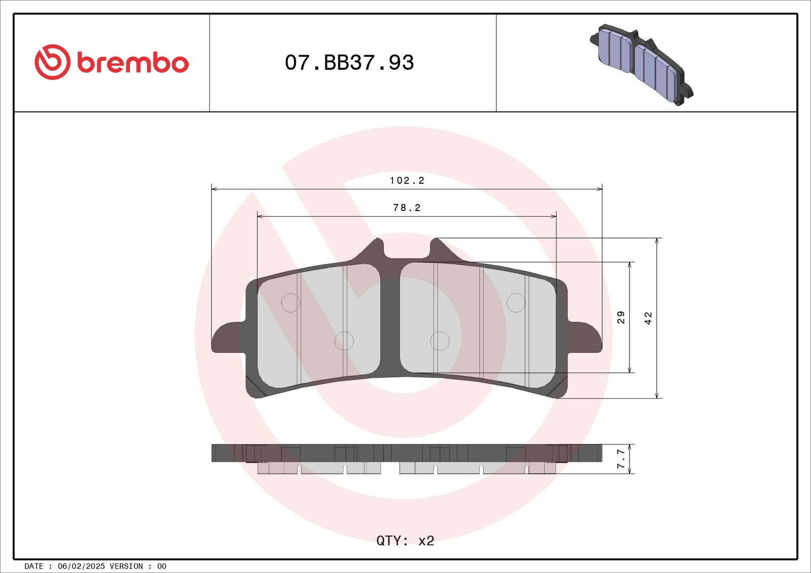 BREMBO 07BB3793 - Bremsbelagsatz, Scheibenbremse