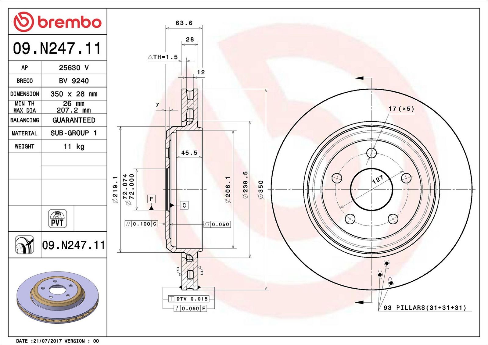 BREMBO 09.N247.11 - Bremsscheibe