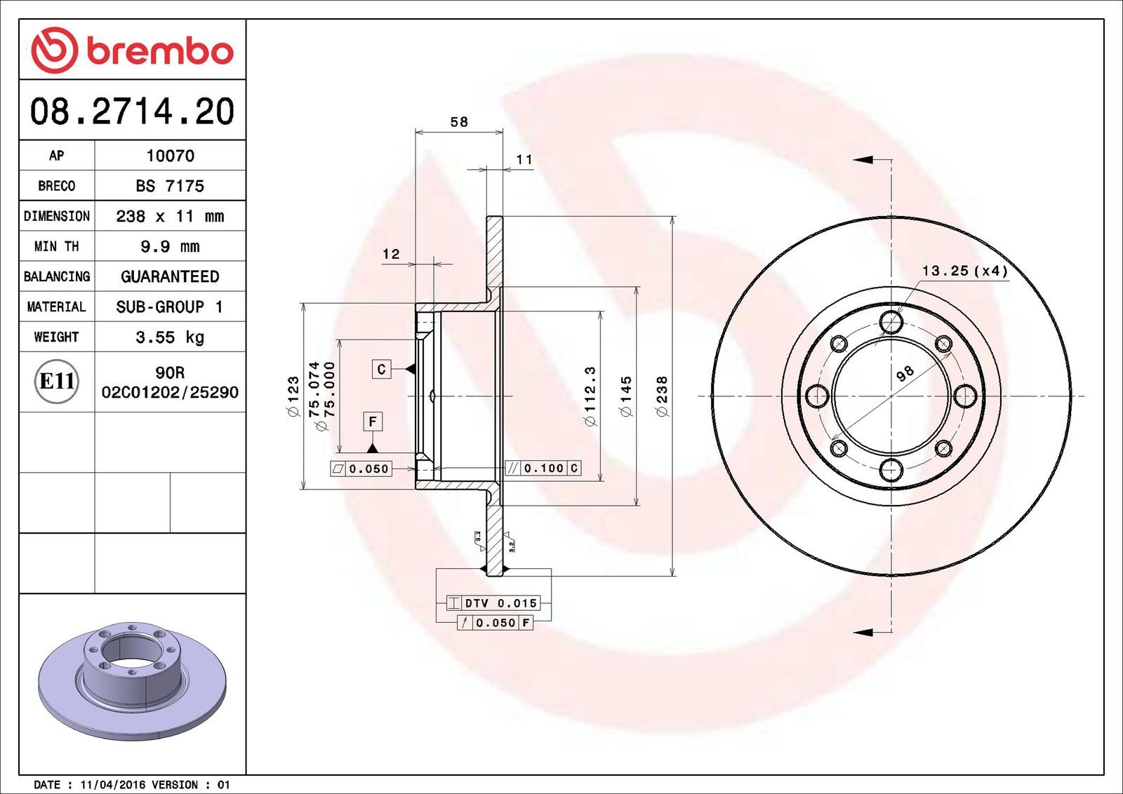 BREMBO 08.2714.20 - Bremsscheibe