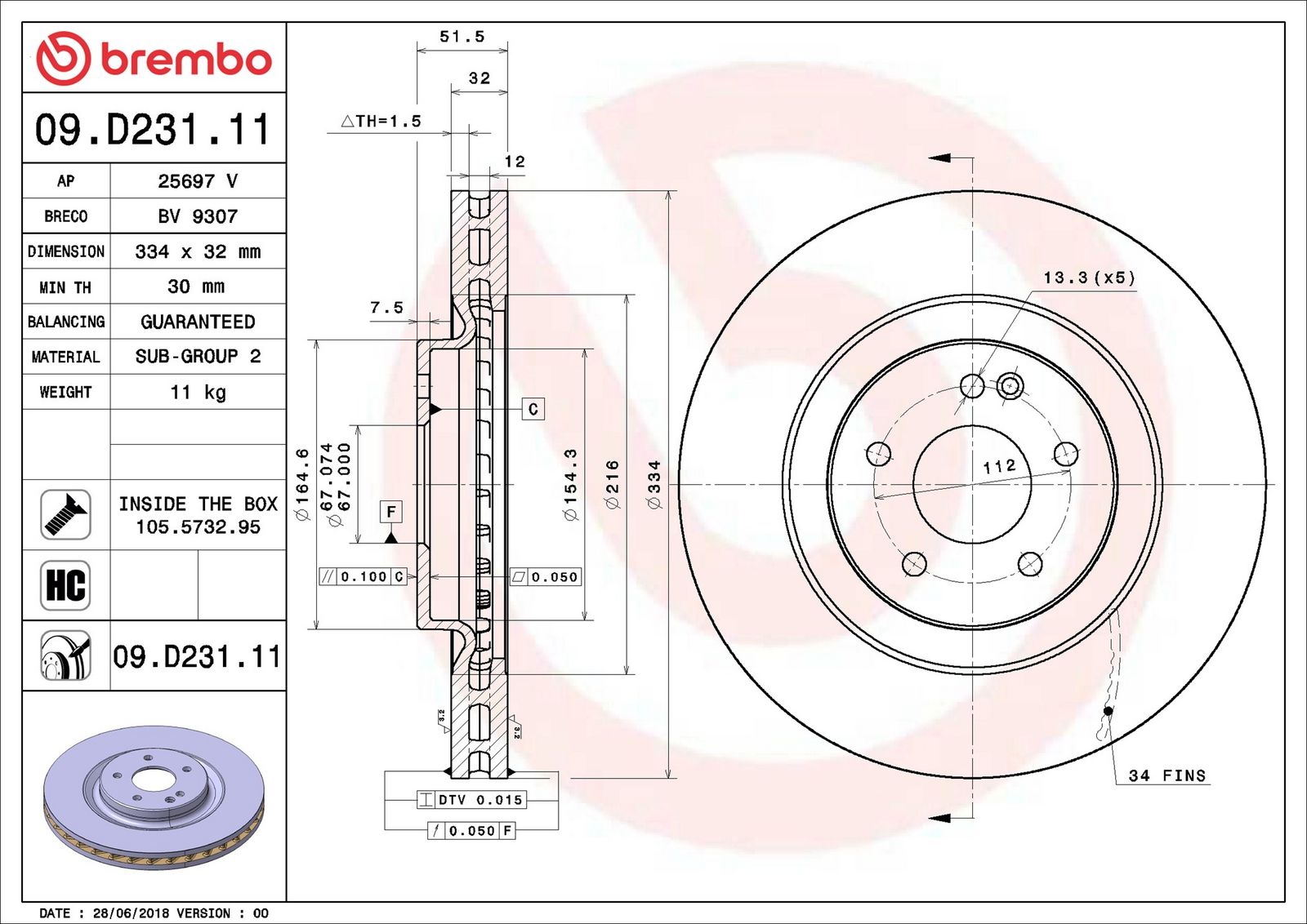 BREMBO 09.D231.11 - Bremsscheibe