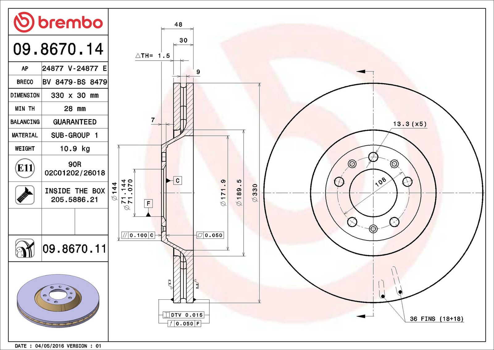 BREMBO 09.8670.11 - Bremsscheibe