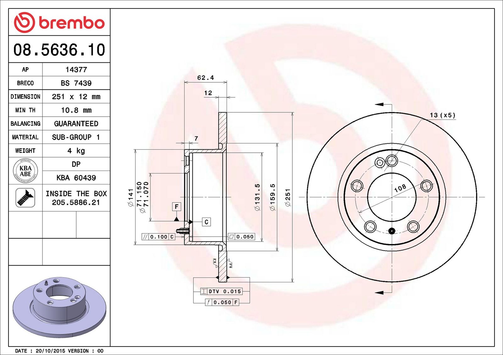 BREMBO 08.5636.10 - Bremsscheibe