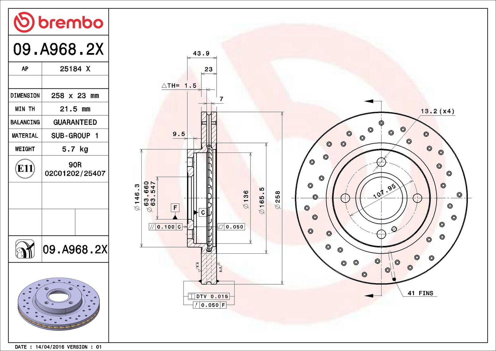BREMBO 09.A968.2X - Bremsscheibe