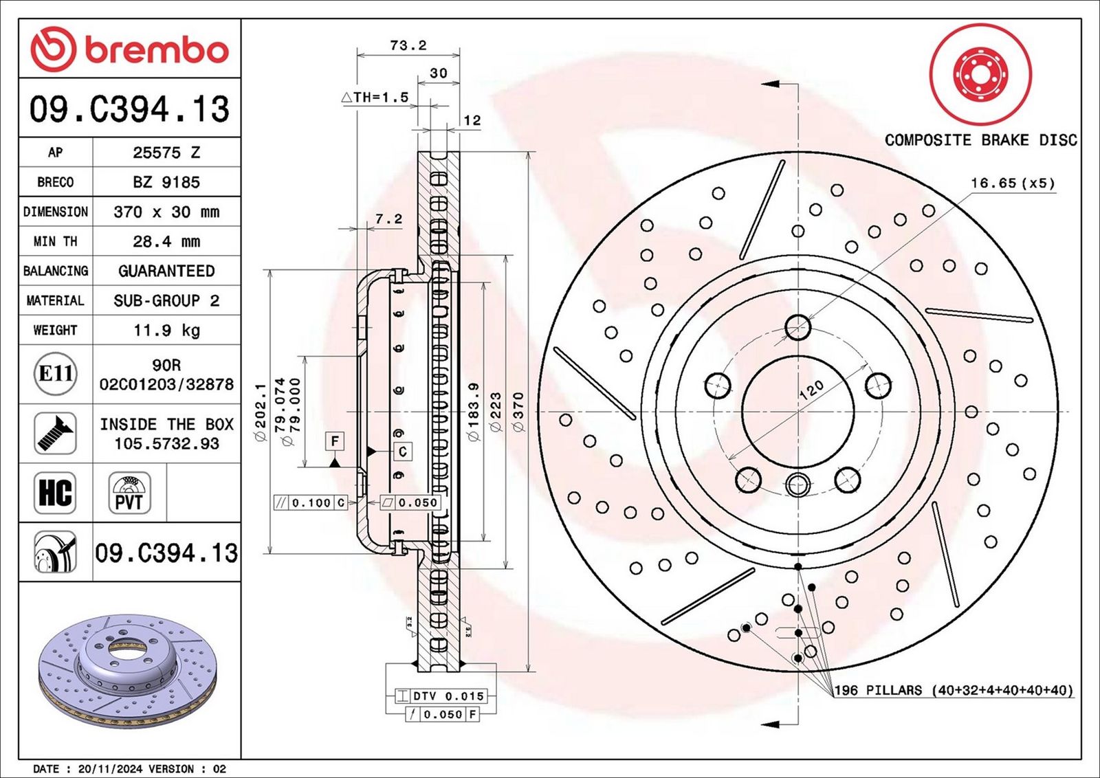 BREMBO 09.C394.13 - Bremsscheibe