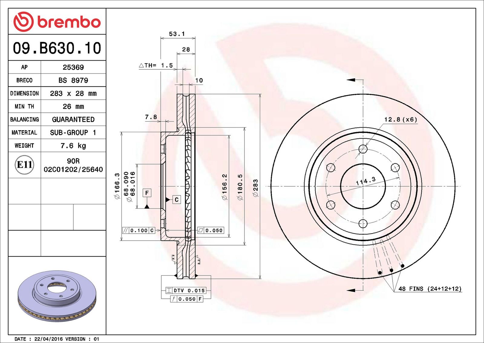 BREMBO 09.B630.10 - Bremsscheibe