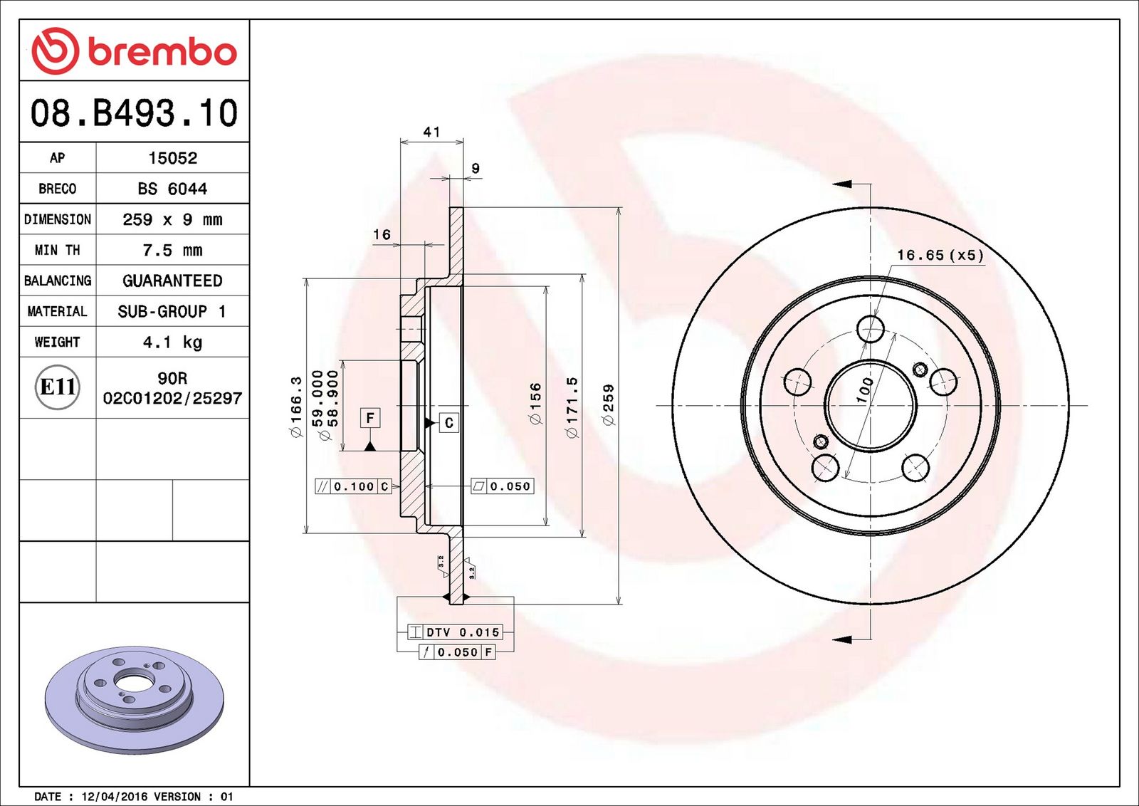 BREMBO 08.B493.10 - Bremsscheibe
